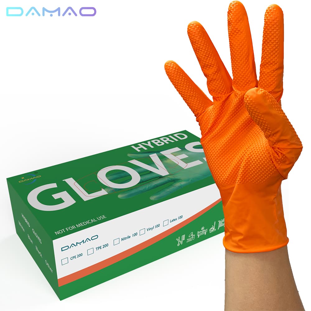 Size XXL 90 per Pack Orange Micro Diamond Textured 7 mil 240mm Commercial Powder Free Disposable Nitrile Gloves 