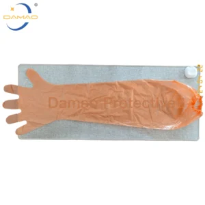 Disposable Orange Veterinary Gloves with Rubber Bands